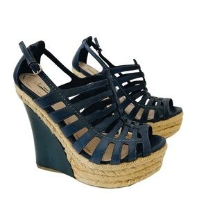 Miu‎ Miu navy blue wedge espadrilles sandals size 37.5